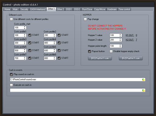 Photo booth cash control System - Other1 Settings