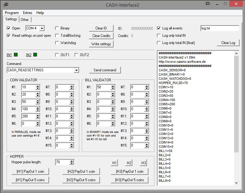 CASH-Interface2 - Control coin validator + bill validator + hopper