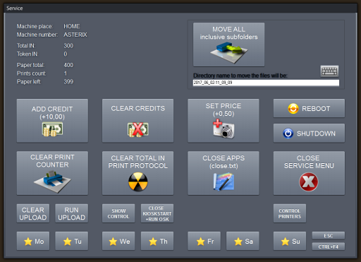 Photo booth cash control System - Service Menu