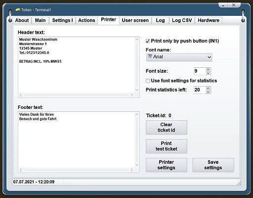 Token - Printer Settings